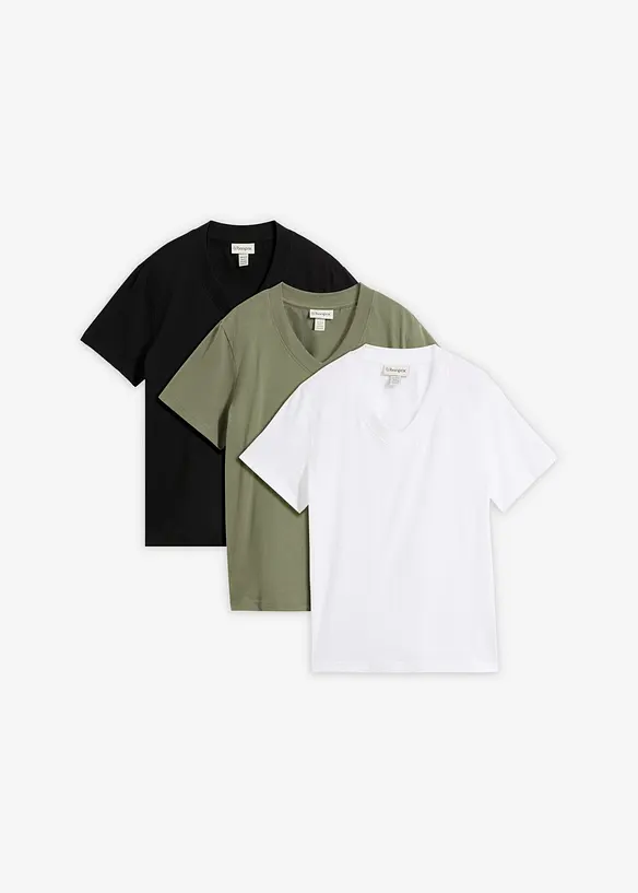 T-Shirt mit V-Ausschnitt aus reiner Bio-Baumwolle(3er Pack) in schwarz von vorne - bonprix T-Shirt mit V-Ausschnitt aus reiner Bio-Baumwolle(3er Pack) in schwarz von vorne - bonprix