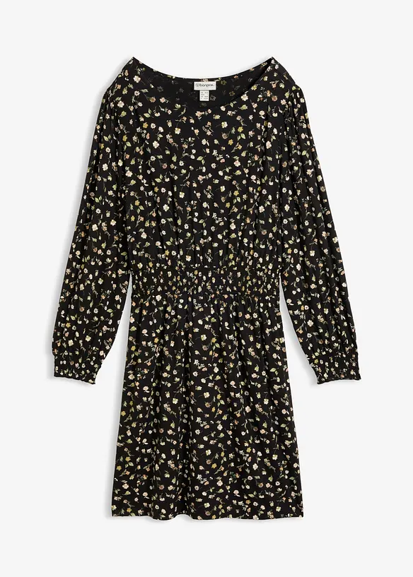 Jerseykleid mit Rundhals in schwarz von vorne - bonprix