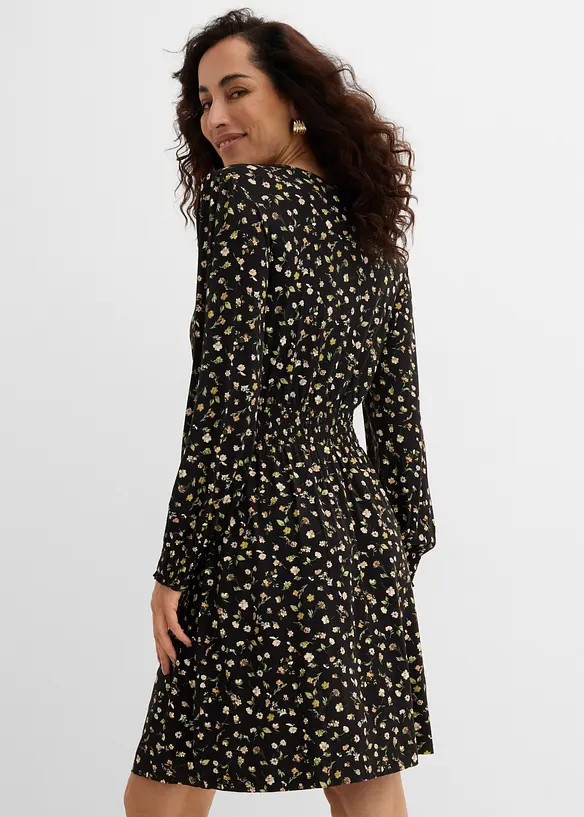 Jerseykleid mit Rundhals in schwarz von hinten (Totalaufnahme) - bonprix