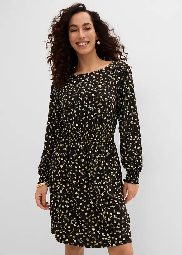 Jerseykleid mit Rundhals in schwarz von vorne (Totalaufnahme) - bonprix