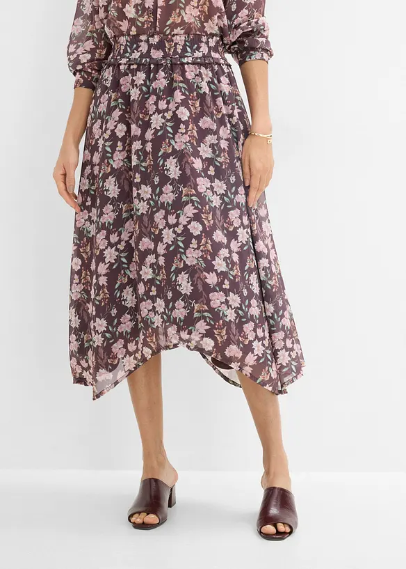Chiffon-Midirock in lila von vorne - bonprix Chiffon-Midirock in lila von vorne - bonprix