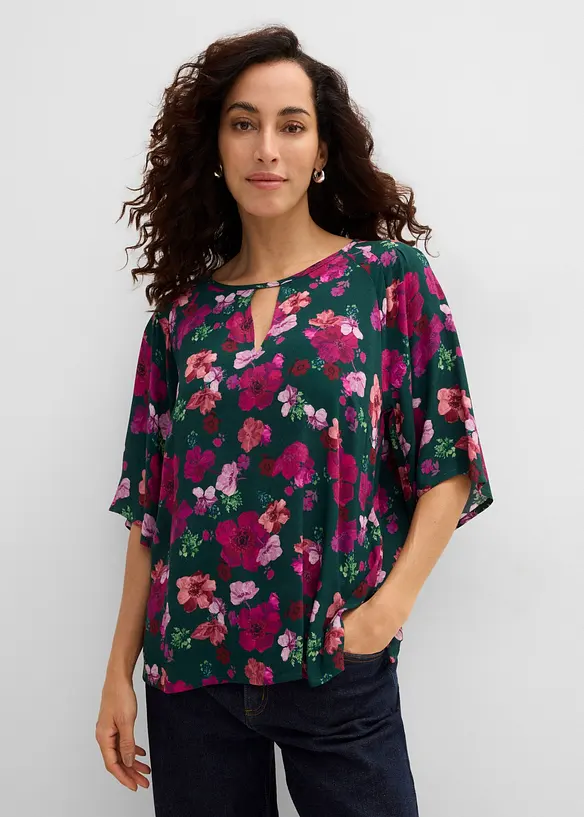 Chiffon-Tunika in grün von vorne (im Anschnitt) - bonprix