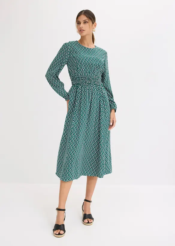 Midikleid aus fließender Viskose in grün von vorne (Totalaufnahme) - bonprix Midikleid aus fließender Viskose in grün von vorne (Totalaufnahme) - bonprix