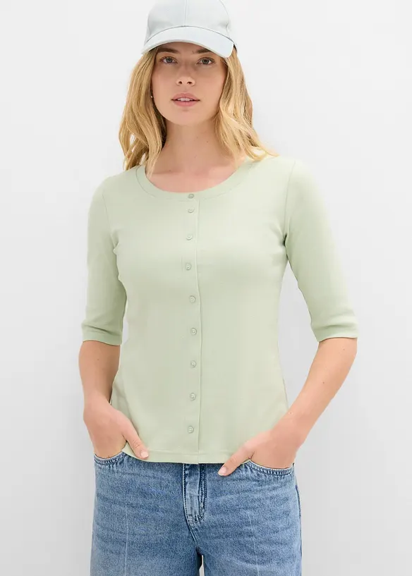 Rippshirt aus Bio-Baumwoll-Mix in grün von vorne (im Anschnitt) - bonprix