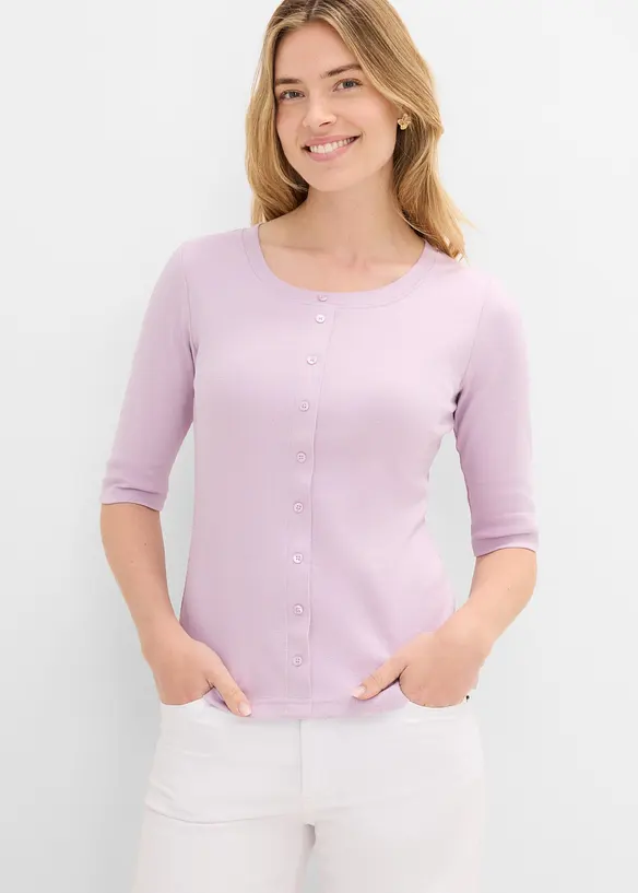 Rippshirt aus Bio-Baumwoll-Mix in lila von vorne (im Anschnitt) - bonprix