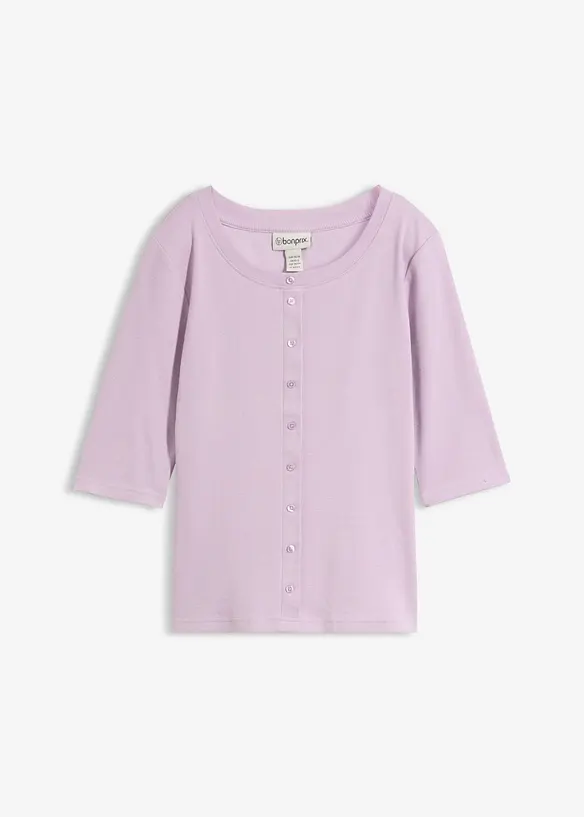Rippshirt aus Bio-Baumwoll-Mix in lila von vorne - bonprix