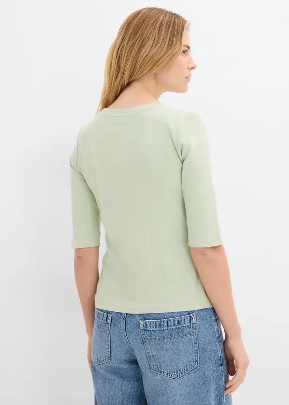 Rippshirt aus Bio-Baumwoll-Mix in grün von hinten (im Anschnitt) - bonprix