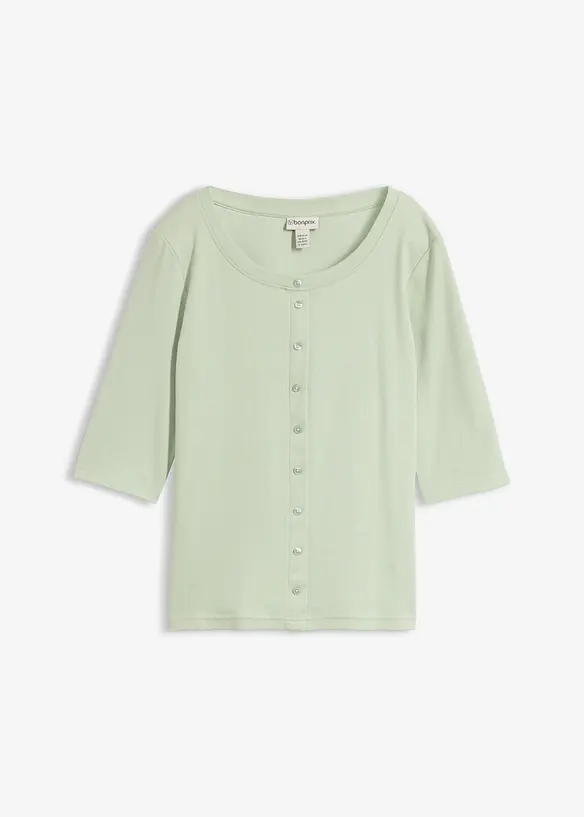 Rippshirt aus Bio-Baumwoll-Mix in grün von vorne - bonprix