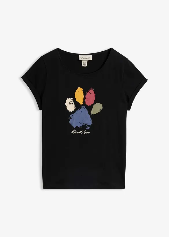 T-Shirt aus reiner Baumwolle in schwarz von vorne - bonprix