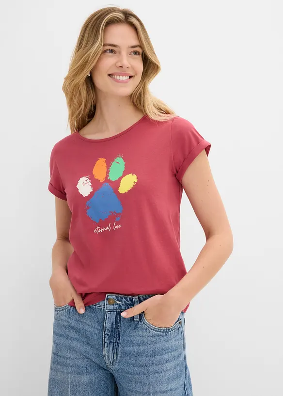 T-Shirt aus reiner Baumwolle in rot von vorne (im Anschnitt) - bonprix