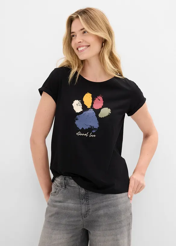 T-Shirt aus reiner Baumwolle in schwarz von vorne (im Anschnitt) - bonprix