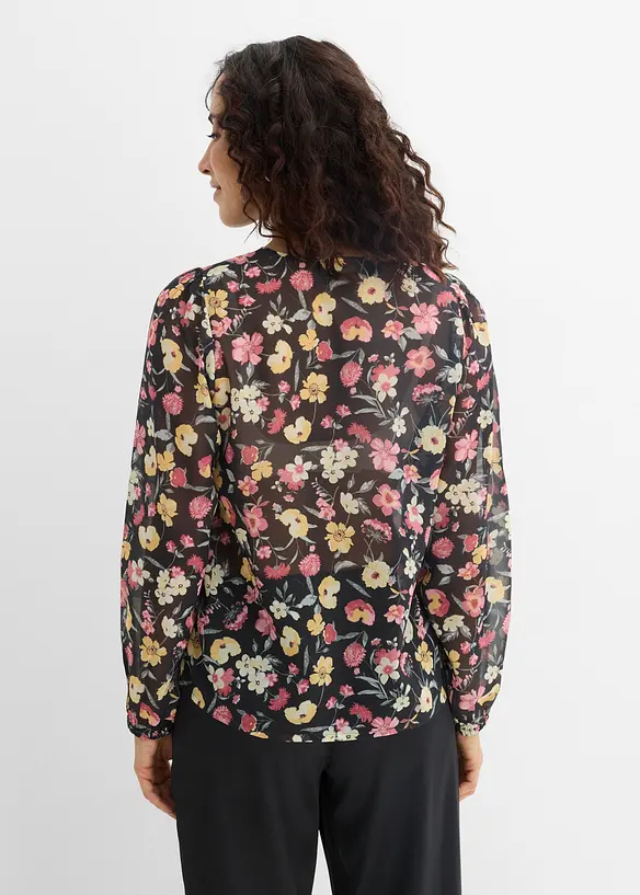 Chiffon-Tunikabluse in schwarz von hinten (im Anschnitt) - bonprix
