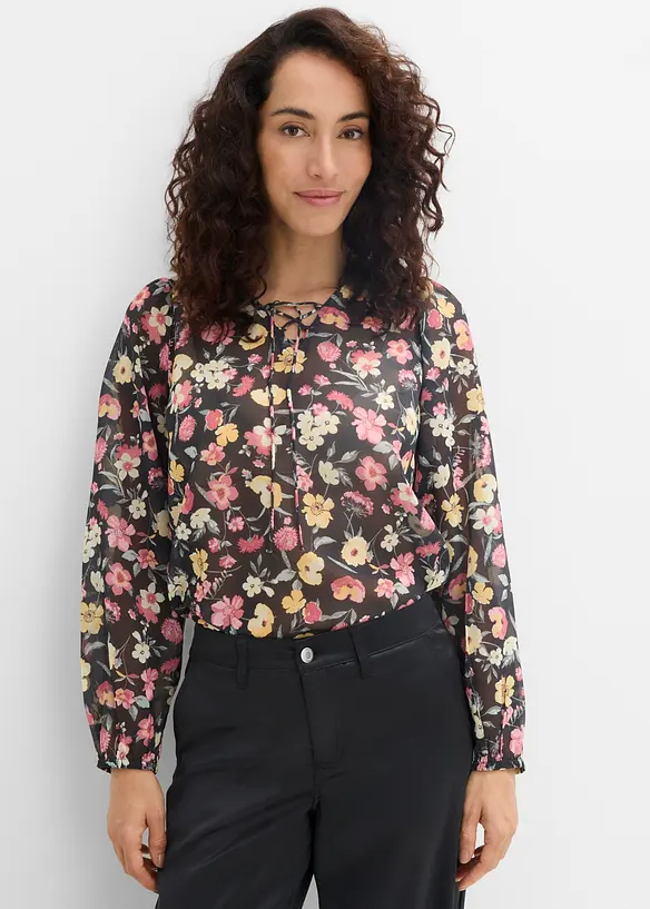 Chiffon-Tunikabluse in schwarz von vorne (im Anschnitt) - bonprix