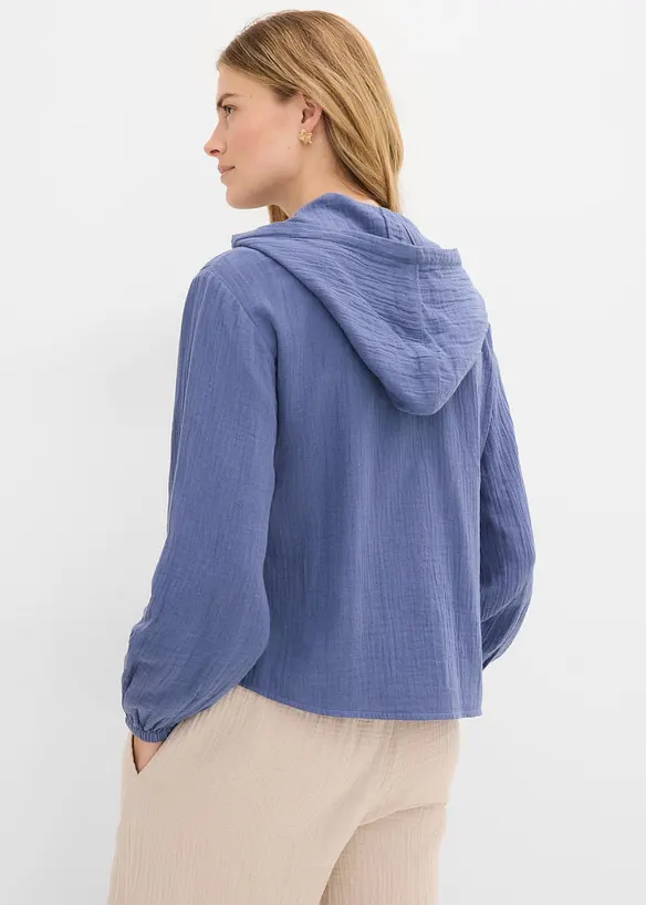 Musselin-Hoodie aus reiner Baumwolle in blau von hinten (im Anschnitt) - bonprix