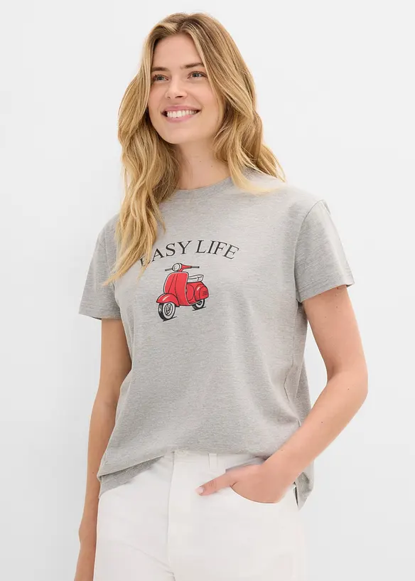 Locker geschnittenes T-Shirt mit Baumwolle in grau von vorne (im Anschnitt) - bonprix Locker geschnittenes T-Shirt mit Baumwolle in grau von vorne (im Anschnitt) - bonprix