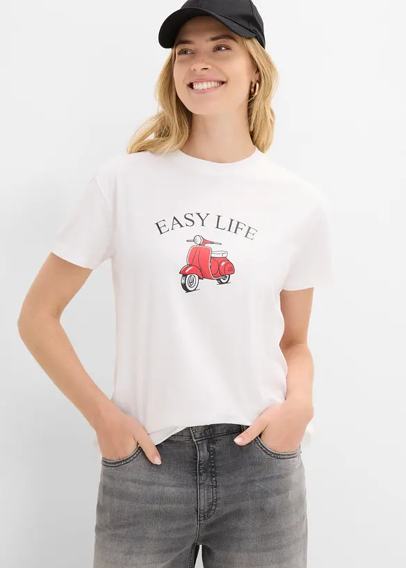 Locker geschnittenes T-Shirt mit Baumwolle in weiß von vorne (im Anschnitt) - bonprix Locker geschnittenes T-Shirt mit Baumwolle in weiß von vorne (im Anschnitt) - bonprix