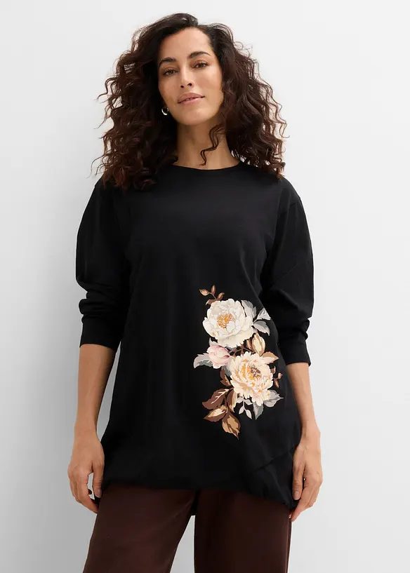 Longshirt aus reiner Baumwolle in schwarz von vorne (im Anschnitt) - bonprix