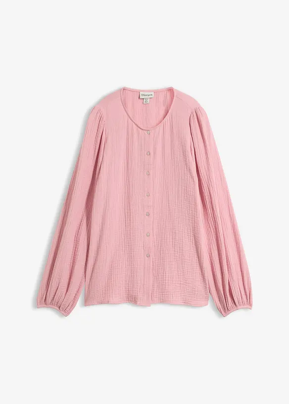 Musselin-Oversize-Bluse aus reiner Baumwolle in rosa von vorne - bonprix