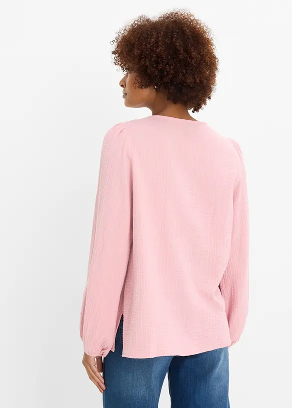 Musselin-Oversize-Bluse aus reiner Baumwolle in rosa von hinten (im Anschnitt) - bonprix