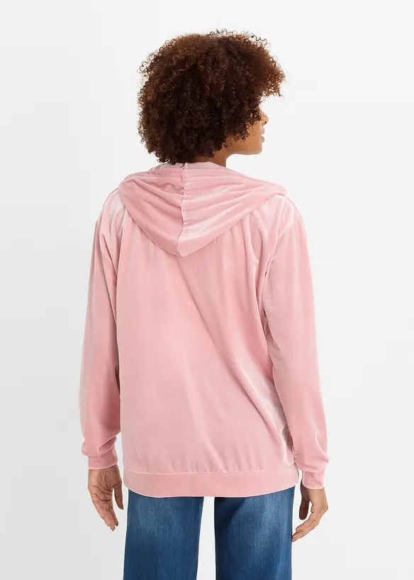 Kapuzen-Sweatjacke aus Samt in rosa von hinten (im Anschnitt) - bonprix
