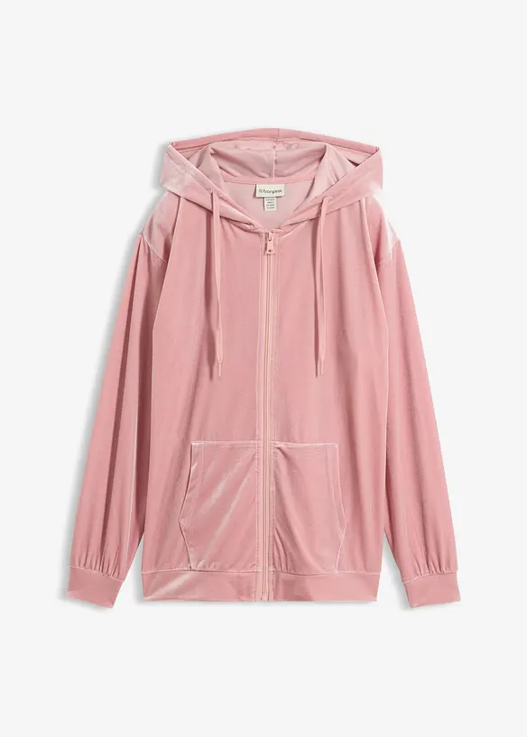 Kapuzen-Sweatjacke aus Samt in rosa von vorne - bonprix