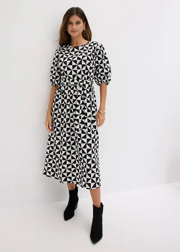 Midikleid aus reiner Baumwolle in schwarz von vorne (Totalaufnahme) - bonprix Midikleid aus reiner Baumwolle in schwarz von vorne (Totalaufnahme) - bonprix