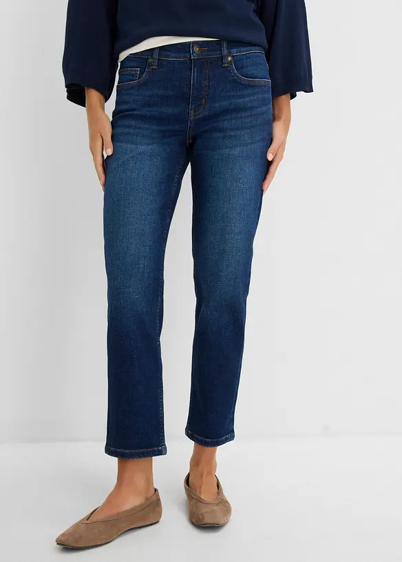 Mom-Jeans Mid Waist cropped in blau von vorne - bonprix Mom-Jeans Mid Waist cropped in blau von vorne - bonprix