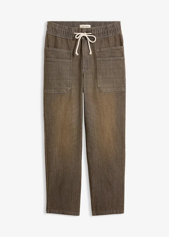 Straight-Jeans High Waist cropped in grau von vorne - bonprix Straight-Jeans High Waist cropped in grau von vorne - bonprix