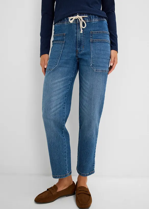 Straight-Jeans High Waist cropped in blau von vorne - bonprix Straight-Jeans High Waist cropped in blau von vorne - bonprix