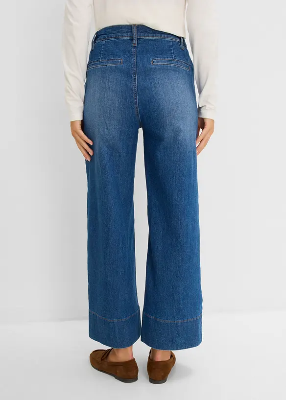 Wide-Leg-Jeans High Waist cropped in blau von hinten - bonprix