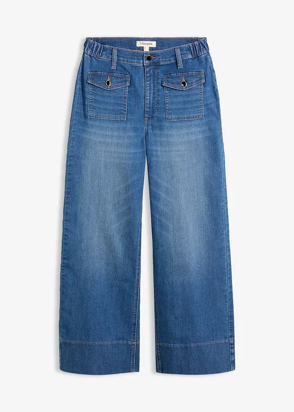 Wide-Leg-Jeans High Waist cropped in blau von vorne - bonprix