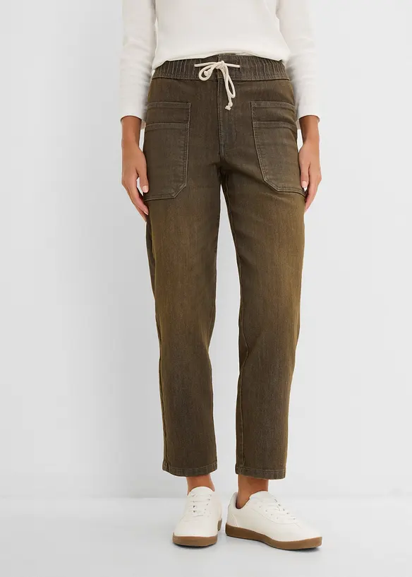 Straight-Jeans High Waist cropped in grau von vorne - bonprix Straight-Jeans High Waist cropped in grau von vorne - bonprix