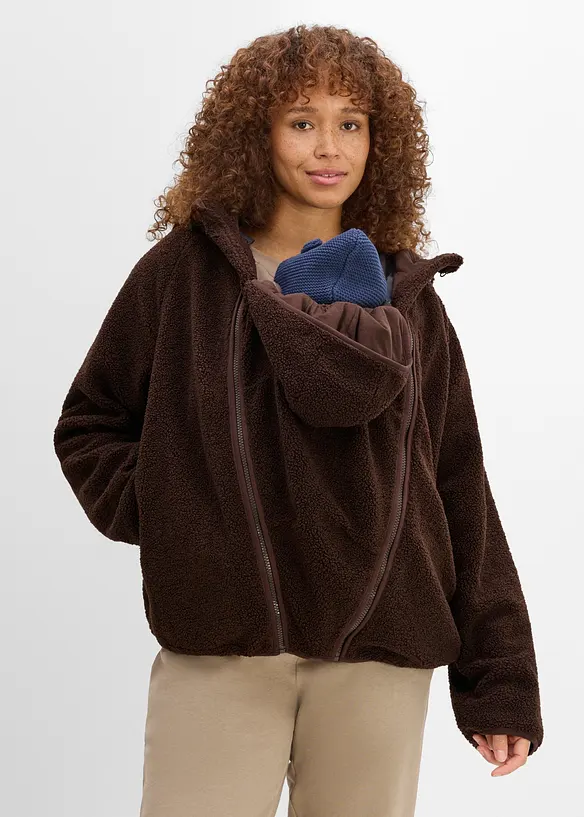 3-in-1 Umstands- und Tragejacke aus Teddyfleece (2-tlg. Set) in braun von vorne (im Anschnitt) - bonprix