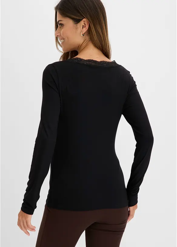 Langarmshirt aus softer Viskose in schwarz von hinten (im Anschnitt) - bonprix Langarmshirt aus softer Viskose in schwarz von hinten (im Anschnitt) - bonprix