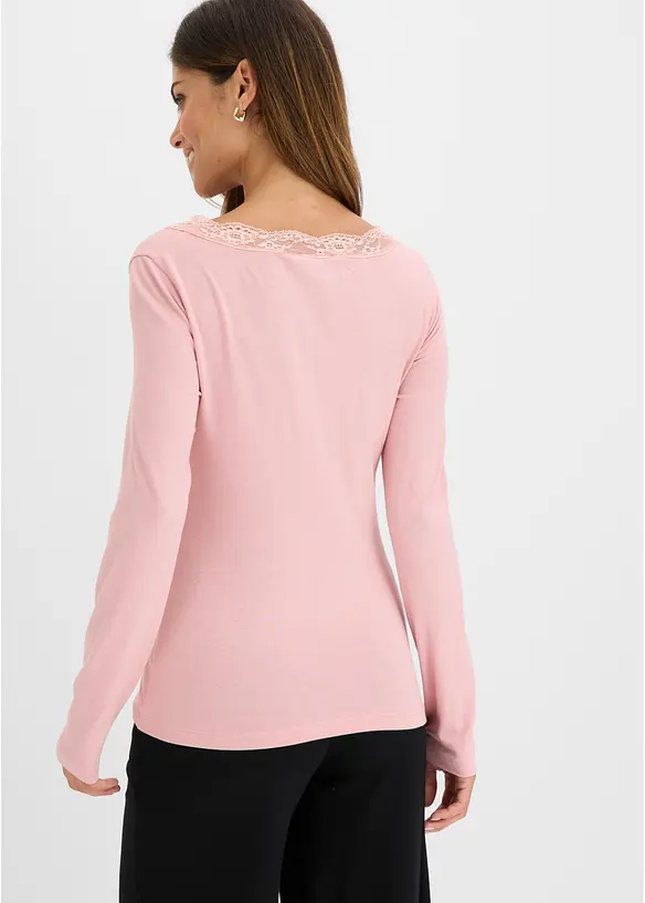 Langarmshirt aus softer Viskose in rosa von hinten (im Anschnitt) - bonprix