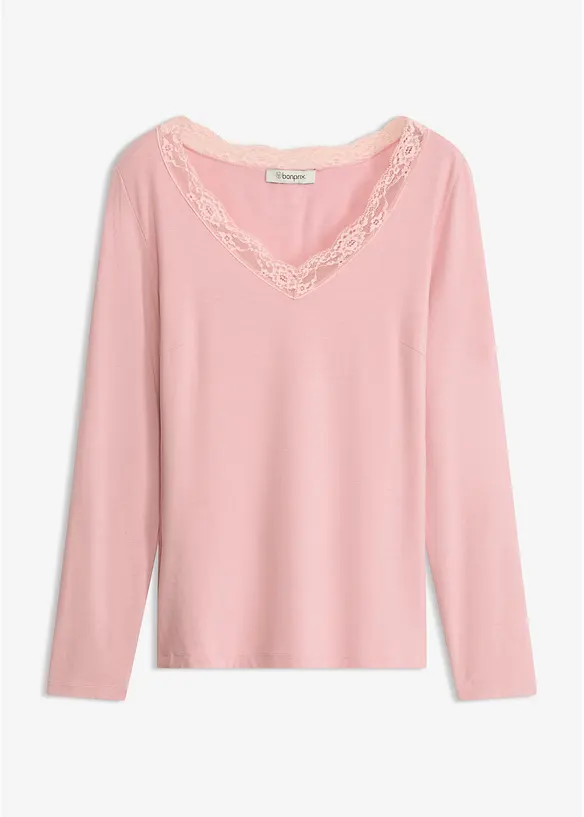 Langarmshirt aus softer Viskose in rosa von vorne - bonprix