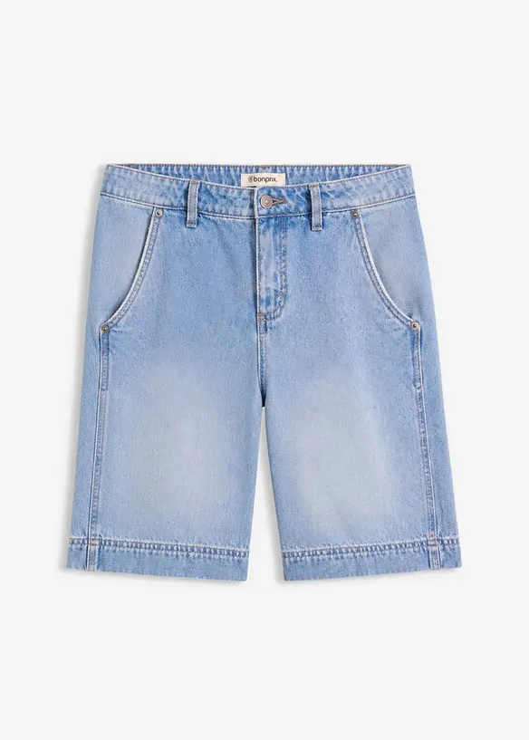 Leichte Jeans-Bermuda Mid Waist in blau von vorne - bonprix