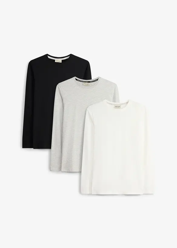 Langarmshirt mit Bio Baumwolle (3er-Pack) in schwarz von vorne - bonprix