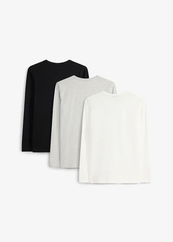 Langarmshirt mit Bio Baumwolle (3er-Pack) in schwarz von hinten - bonprix