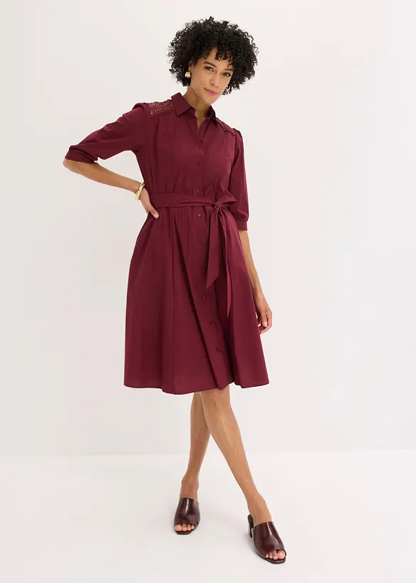 Popeline Hemdblusenkleid aus Baumwoll-Mix in rot von vorne (Totalaufnahme) - bonprix