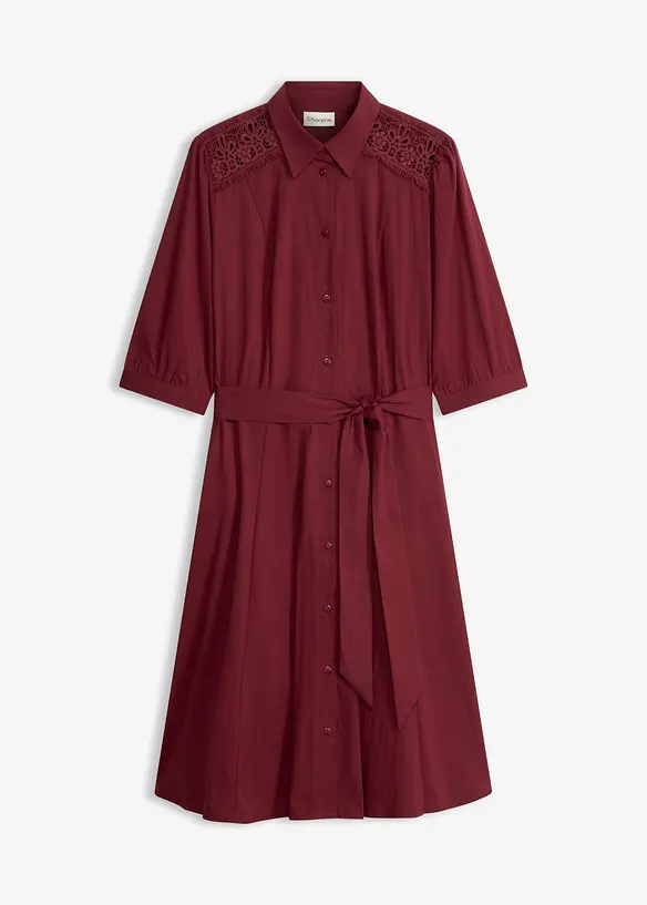 Popeline Hemdblusenkleid aus Baumwoll-Mix in rot von vorne - bonprix
