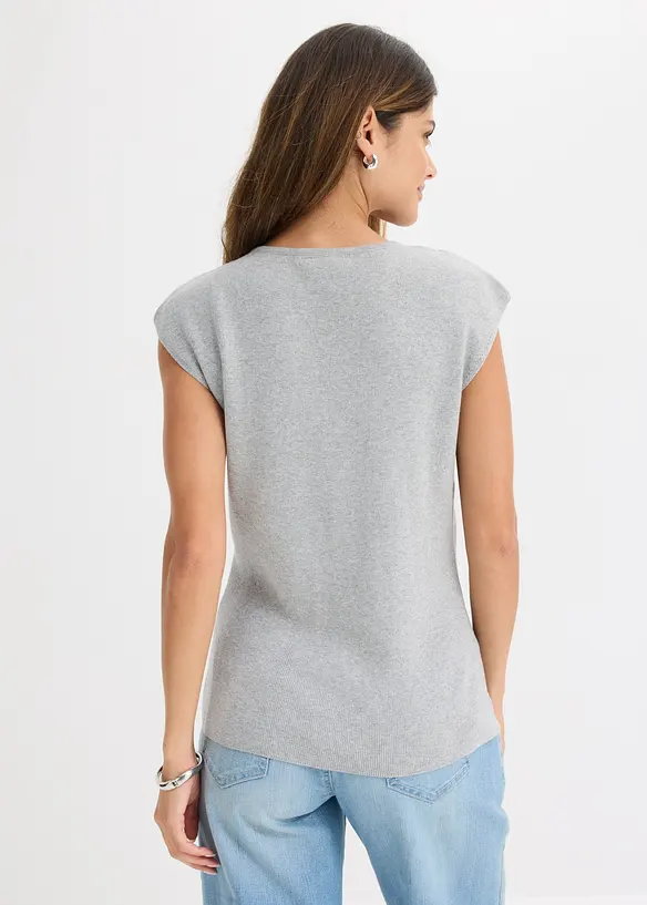 Strick-Weste mit V-Ausschnitt in grau von hinten (im Anschnitt) - bonprix