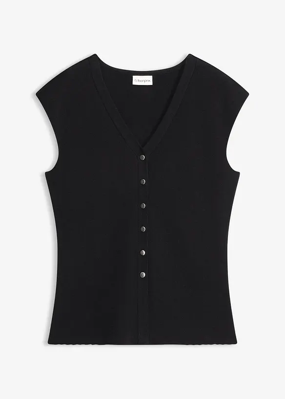 Strick-Weste mit V-Ausschnitt in schwarz von vorne - bonprix