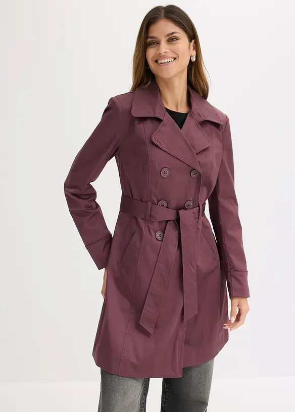Trenchcoat aus Baumwolle in lila von vorne (Totalaufnahme) - bonprix
