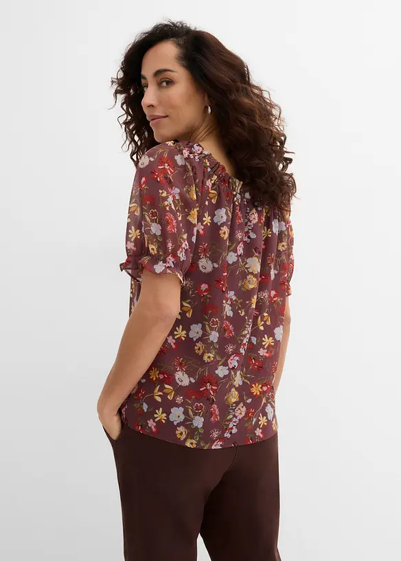 Carmen-Tunikabluse mit Bindedetail in lila von hinten (im Anschnitt) - bonprix Carmen-Tunikabluse mit Bindedetail in lila von hinten (im Anschnitt) - bonprix