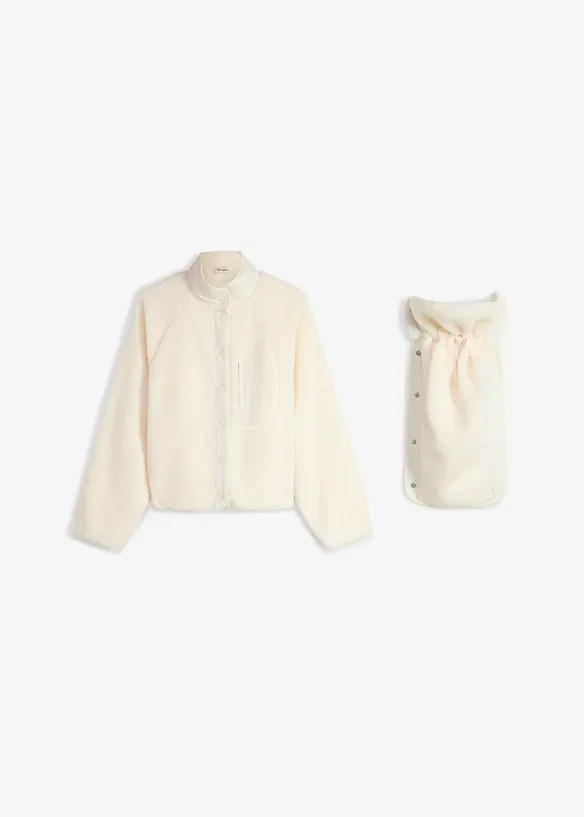 Umstands- und Tragejacke aus Teddyfleece in weiß von vorne - bonprix