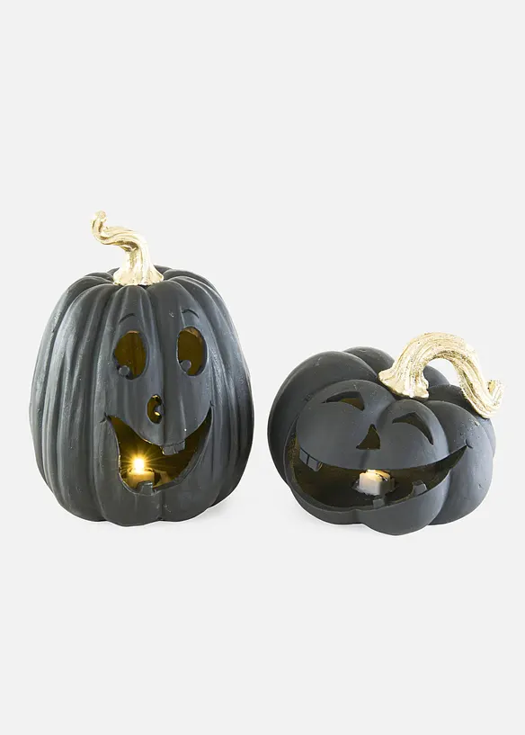 LED-Deko-Objekte Kürbisse (2-tlg. Set) in schwarz von vorne - bonprix