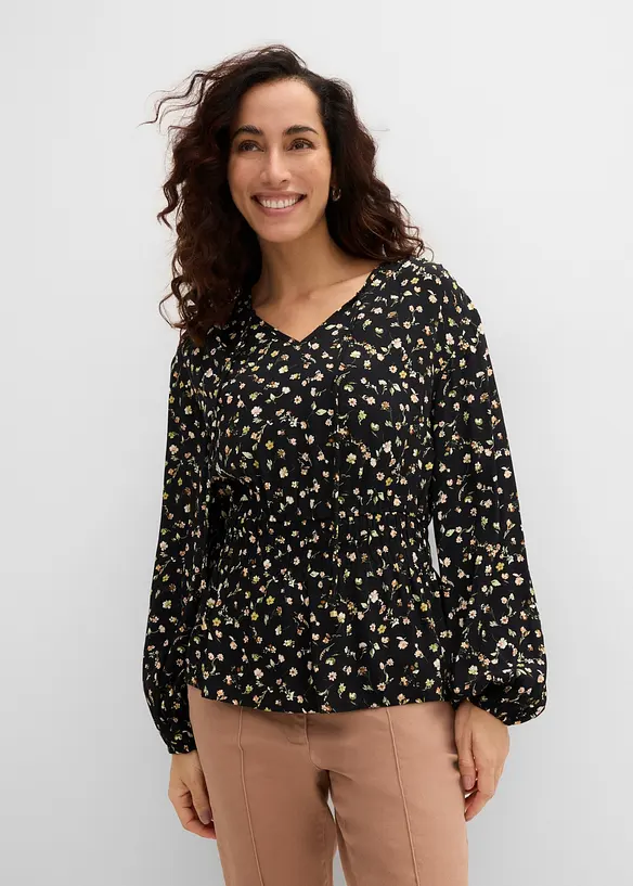 Bluse aus Viskose-Crépe in schwarz von vorne (im Anschnitt) - bonprix