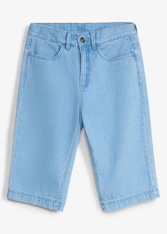 Jeans-Longbermuda mit verstellbarem Bund, Loose Fit in blau von vorne - bonprix Jeans-Longbermuda mit verstellbarem Bund, Loose Fit in blau von vorne - bonprix