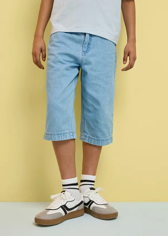Jeans-Longbermuda mit verstellbarem Bund, Loose Fit in blau von vorne - bonprix Jeans-Longbermuda mit verstellbarem Bund, Loose Fit in blau von vorne - bonprix